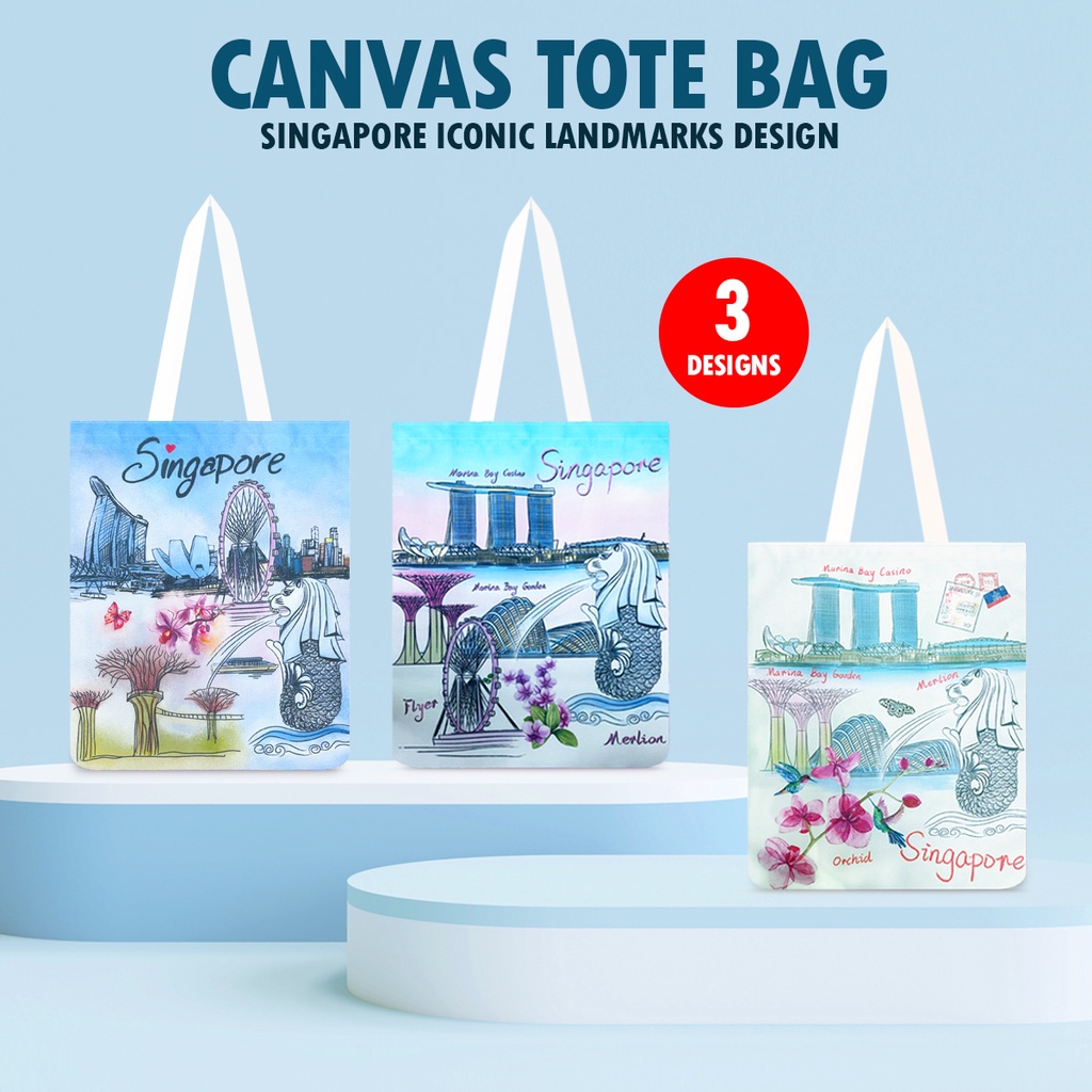 [SG Ready Stock] Canvas Tote Bag*Singapore Souvenir Shopee Singapore