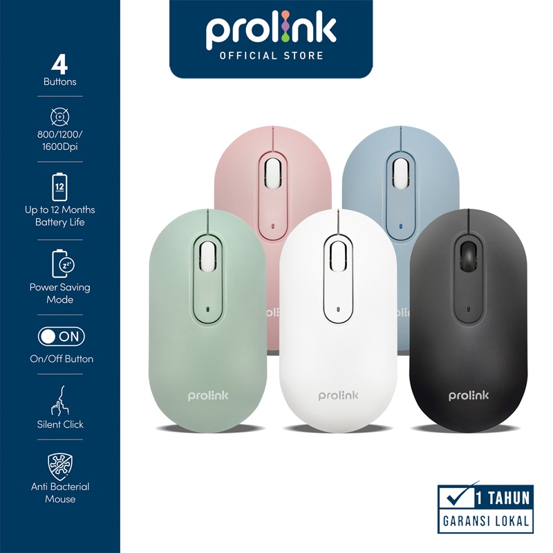 Prolink MACA Anti-Bacterial Mouse Wireless Silent Click FREE Batt l 4 buttons 800-1600 DPI - Gambar 2