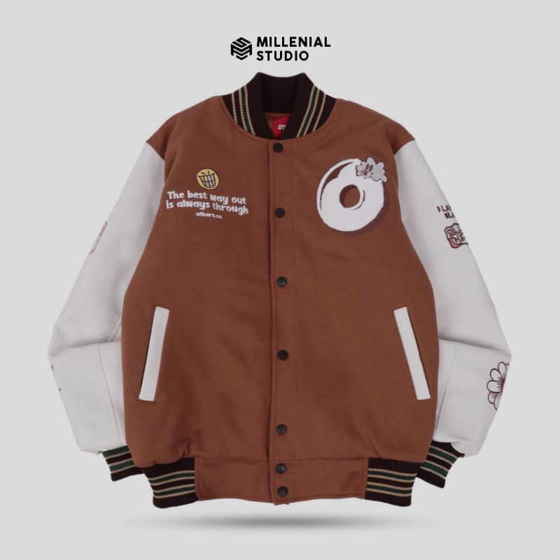 VARSITY LIVE PROBLEM | ORIGINAL EMBROIDERED BROWN BASEBALL JACKET ...