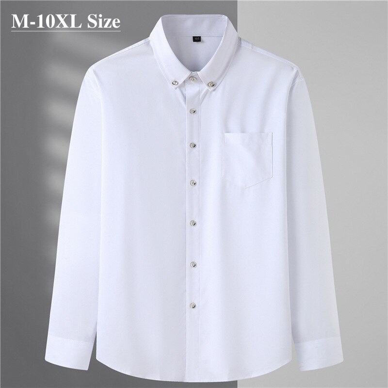 【Plus Size】10XL Men Long Sleeve Shirts Fashion White Black Business Work Casual Plus Size Man Solid Color Stretch Clothing