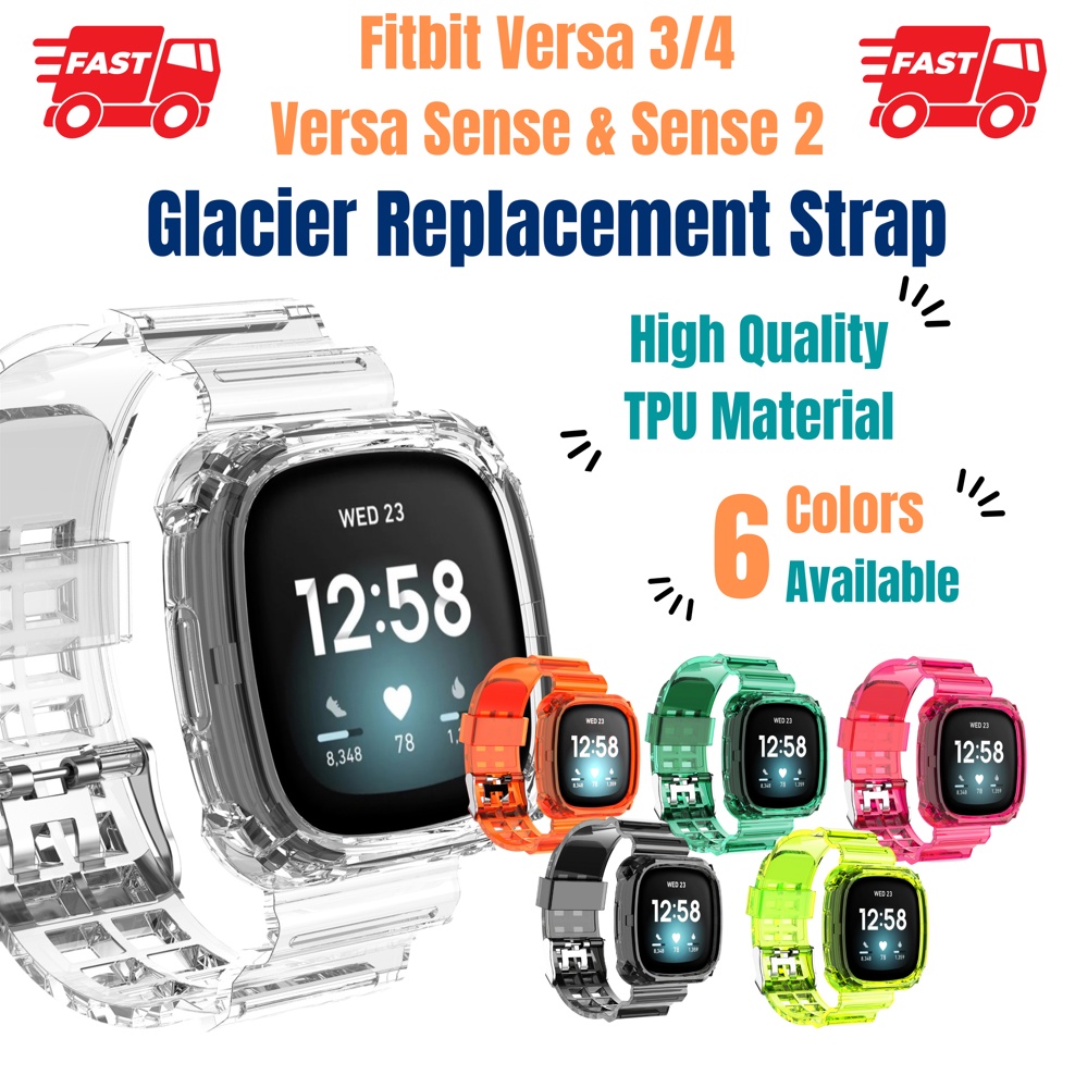 Fitbit Versa 3 4 Versa Sense Sense 2 Glacier Transparent TPU Smart Watch Replacement Band Strap