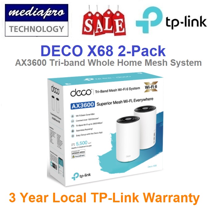 TPLINK DECO X68 2Pack AX3600 TriBand Whole Home Mesh WiFi 6 System