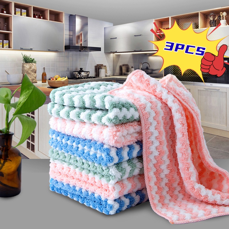 【3PCS】Kitchen Towel Rag Microfiber kitchen rag Dish Cloth Non-stick Oil ...