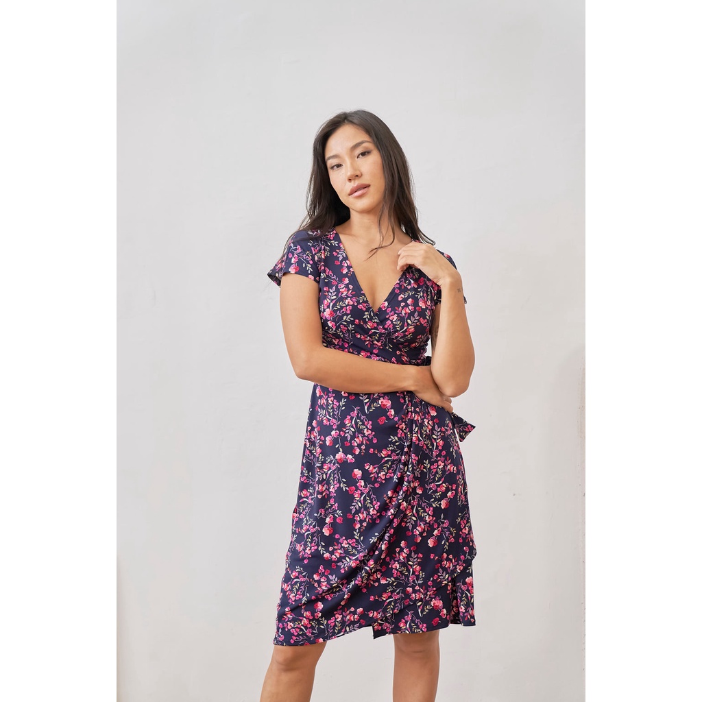 WRAP SIDE TIE MIDI DRESS