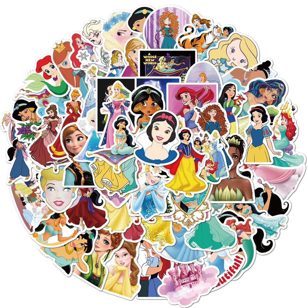 100pcs Disney Princess Mermaid Snow White Mulan Stickers DIY Laptop ...