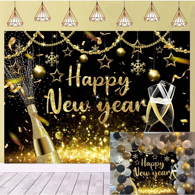 2026Happy New Year Backdrop Gold Glitter New Years Background for New ...