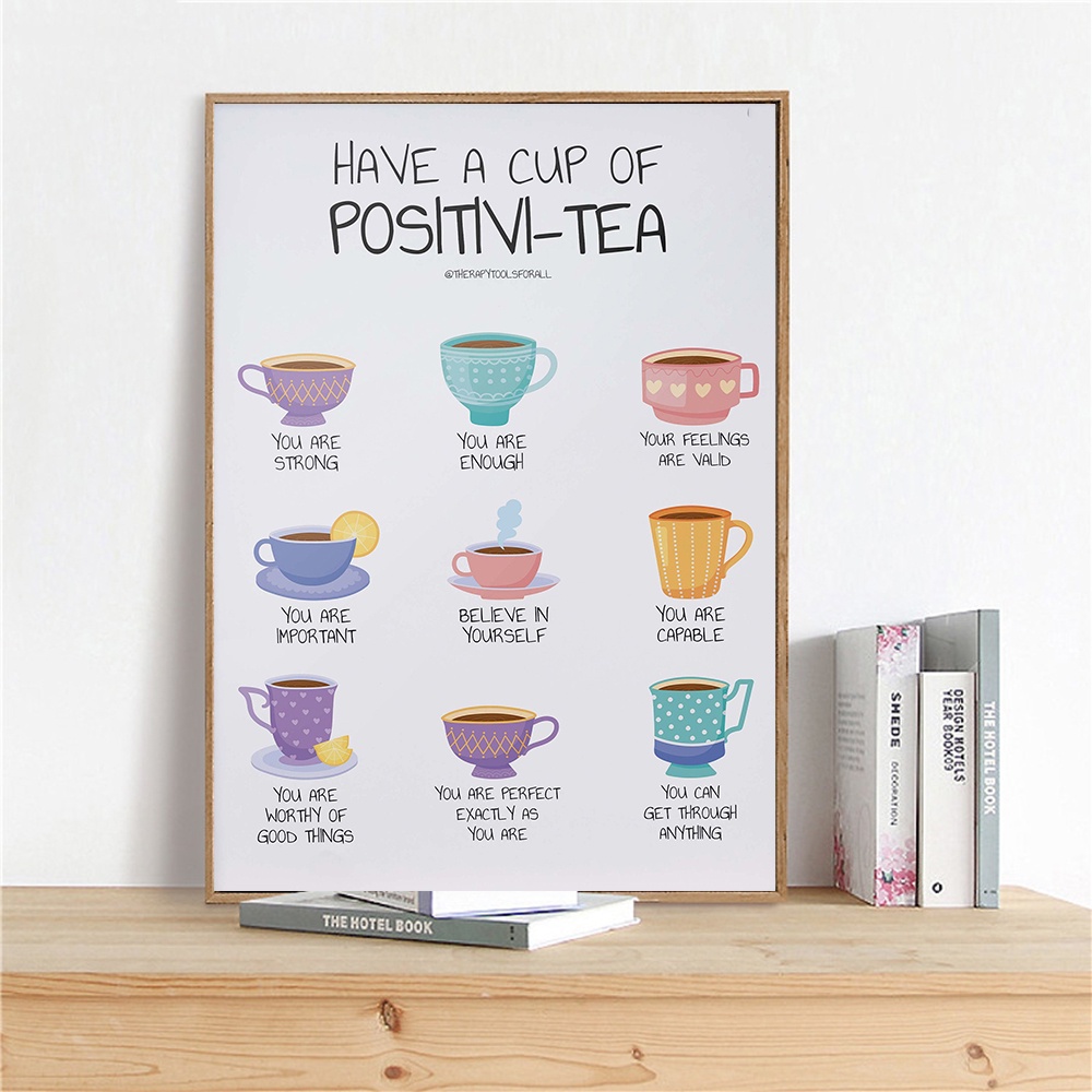 Frameless Have A Cup of Positivi Tea Quotes Art Painting Poster Canvas ...