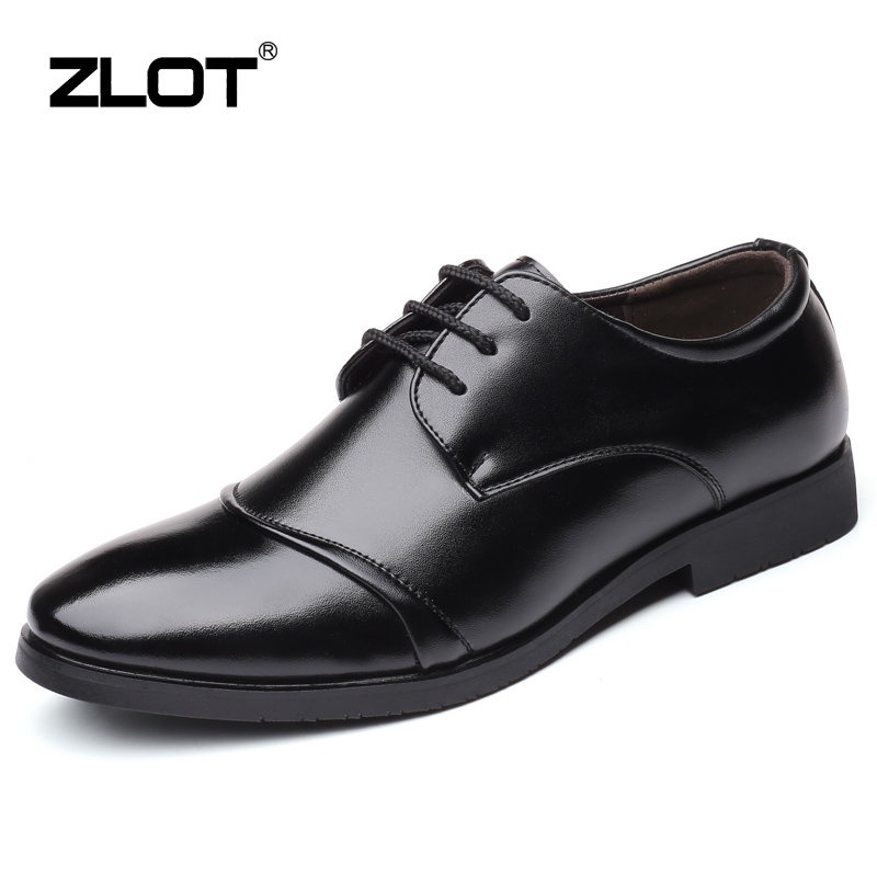 ZLOT Brand Men Genuine Leather Shoes Fashion Dress Formal Shoes Black Leather Office Shoes Shopee Singapore
