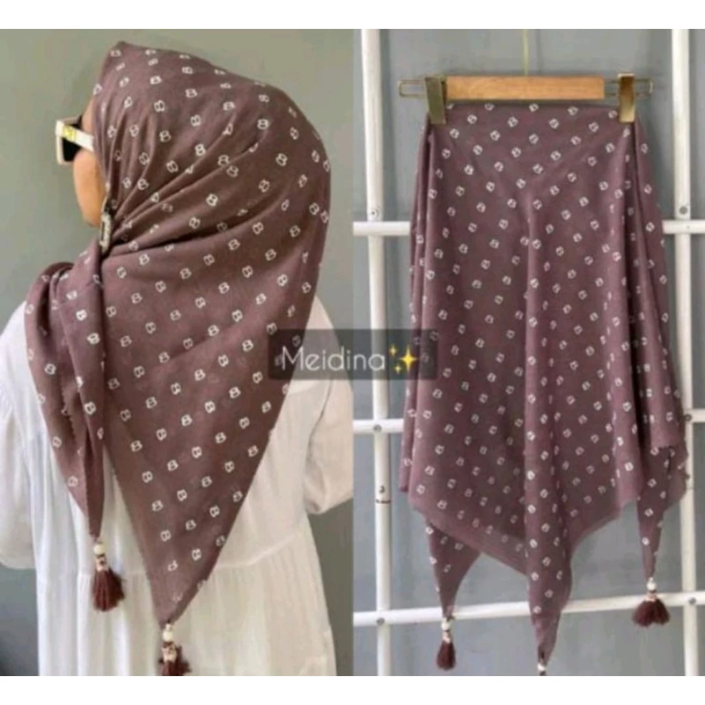 HIJAB SEGI EMPAT MOTIF 8 POMPOM / HIJAB SEGIEMPAT MOTIF 8 VIRAL/ SEGI EMPAT TASSEL MUTIARA - Gambar 3