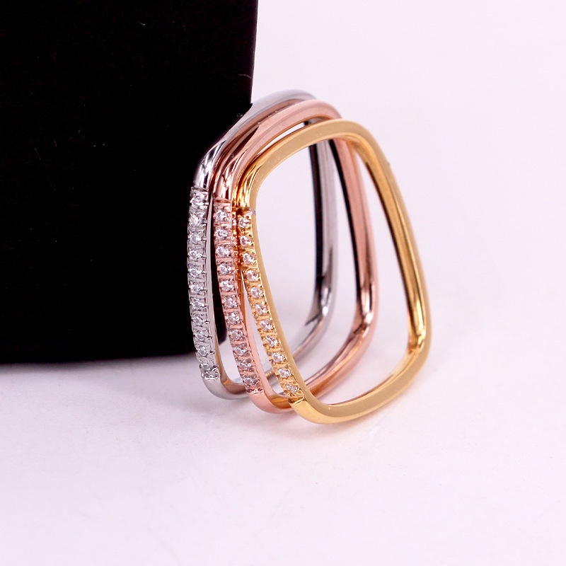 Simple Small Square Ring Micro Diamond-Set Titanium Steel Female ...