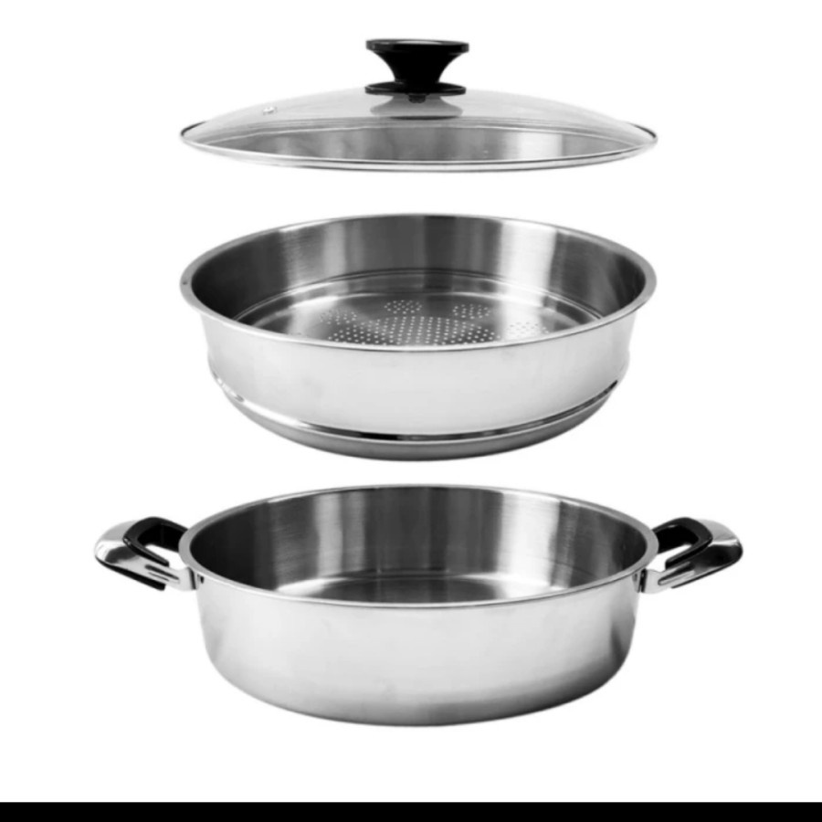 Stainless Steel Steamer Pan 2 Tier Stacking Diameter 25CM Water Cooking ...