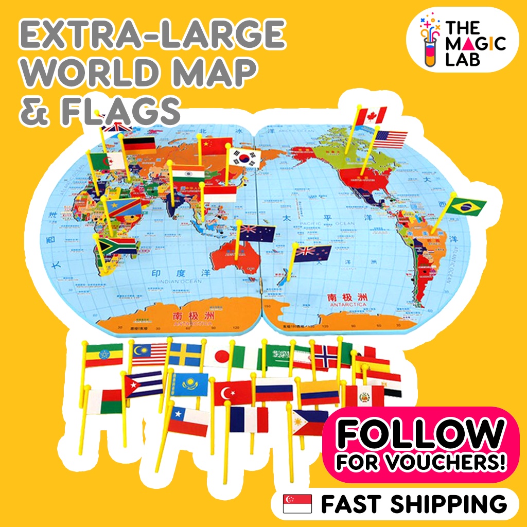 World Map with Countries Flags for Kids (Size: XL) [Geography for Children]