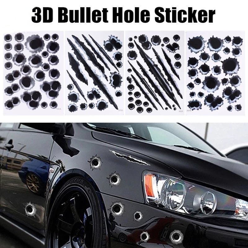 3D Bullet Hole Fake Scratching Stickers DIY Self Adhesive Car Decal ...