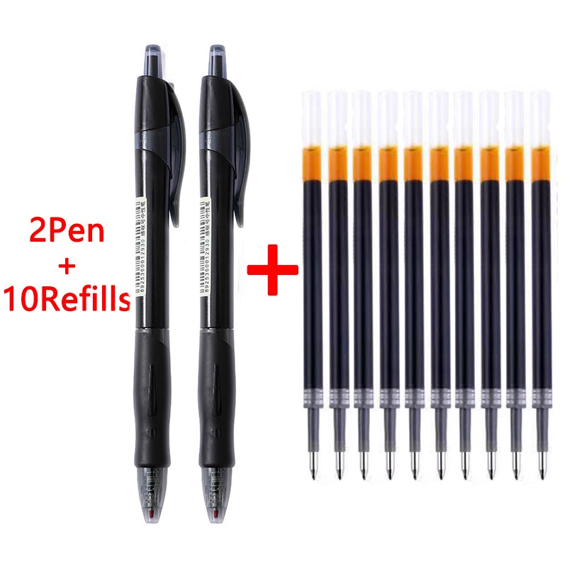 NEW 2Pen+10Refills Ballpen set Retractable gel pens, black/red/blue ink ...