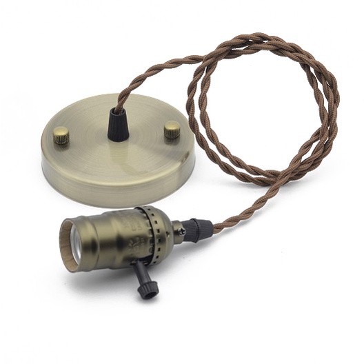 Vintage E27 Bulb Holder with Mounting Canopy and Wire, E27 Bulb Holder