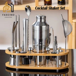 13 Piece Stainless Steel Professional Bar Set (2 Cocktail Shakers, Jigger,  Speed Opener, Waiters Corkscrew, Strainer, Long Bar Spoon and 6 Black
