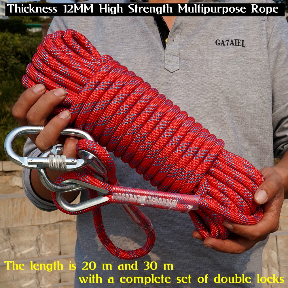 12mm Outdoor Climbing Rope with Hook 20m High Strength Climbing