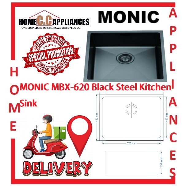 MONIC MBX-620 Black Steel Kitchen Sink | Shopee Singapore