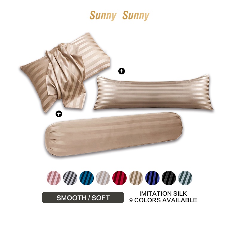 SunnySunny Luxury Smooth Satin Silk Bolster Case & Pillowcase Cooling