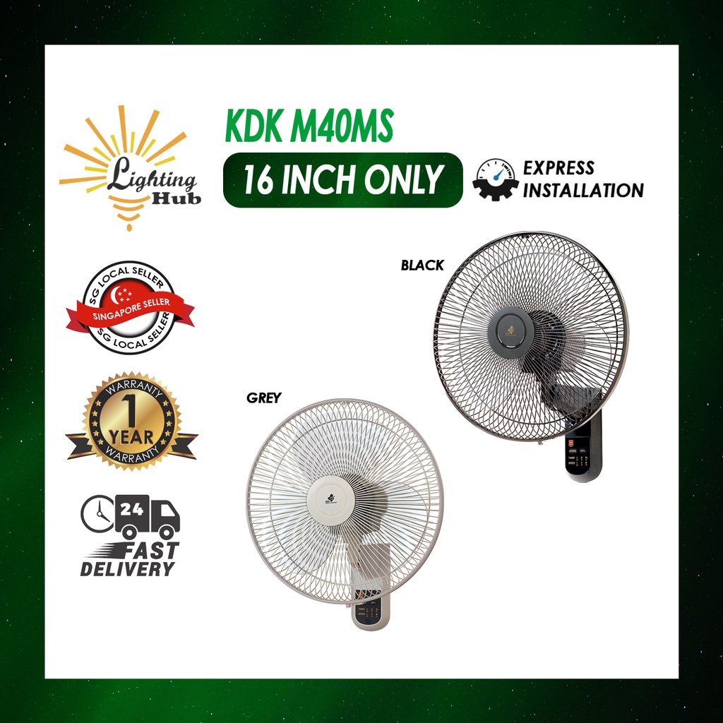 KDK Wall Fan M40MS / 3 Speed with remote control / Plastic Blade/ 1yr