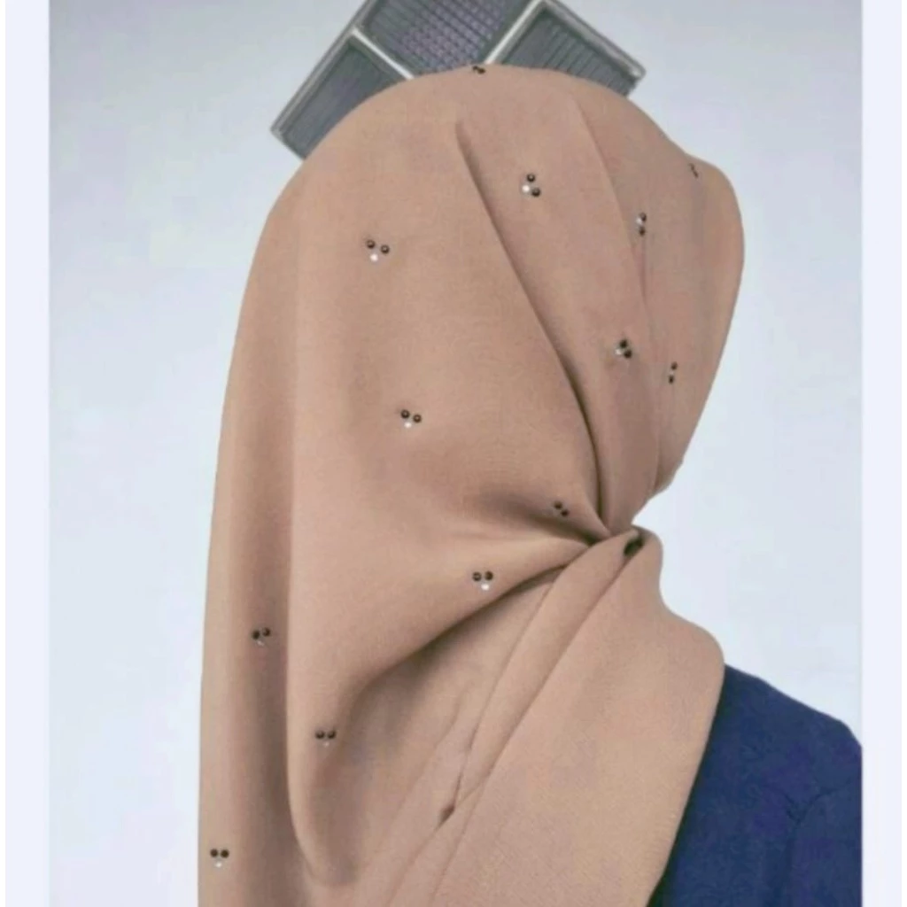 Jilbab Segi Empat Mute Tabur Full Belakang / Hijab Segi Empat Swaroski / Segi Empat Payet Mutiara - Gambar 4