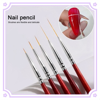 5 PCS Long Nail Art Liner Brushes, 24/18/12/9/6mm Nail Detail Brush Thin  Nail Design Brush Pen Set for Nail Painting Drawing