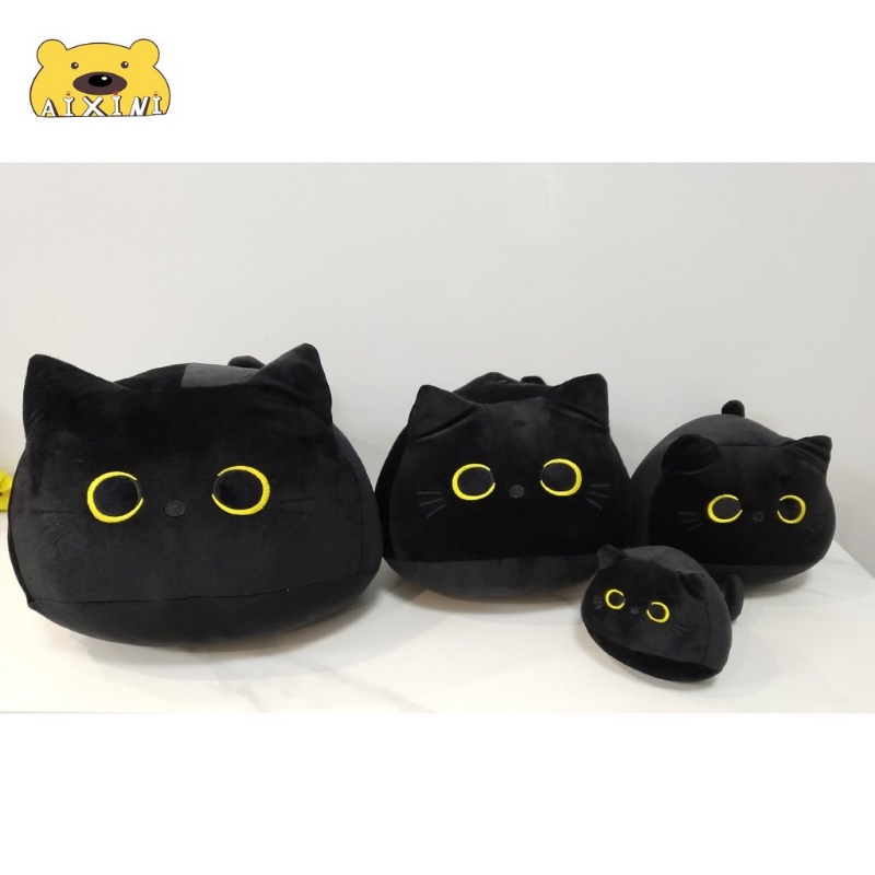 AIXINI Soft Black Cat Plush Stuffed Cat Animal pillow, Fat Black Cat ...