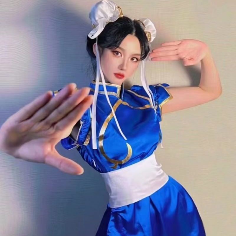 Anime Street Fighter Cosplay Chun Li Cheongsam Dress Sets Adult Women