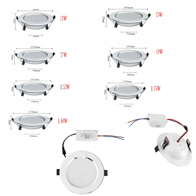 AC85-265V Led Downlight Ceiling Light 3W 5W 7W 9W 12W 15W 18W Recessed ...