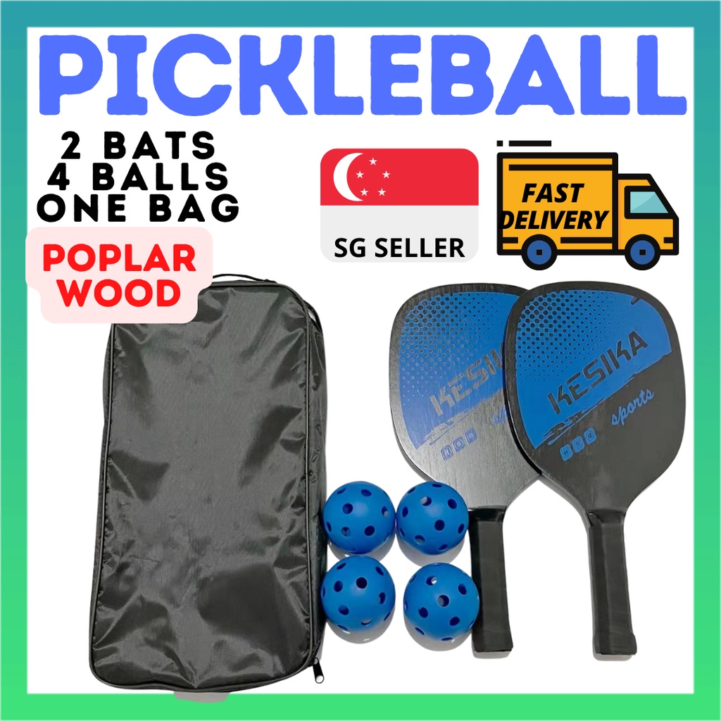 [SG SELLER][PICKLEBALL SET] 2 PICKLE BALL BATS 4 BALLS WITH CARRY BAG [FAST DELIVERY] Shopee