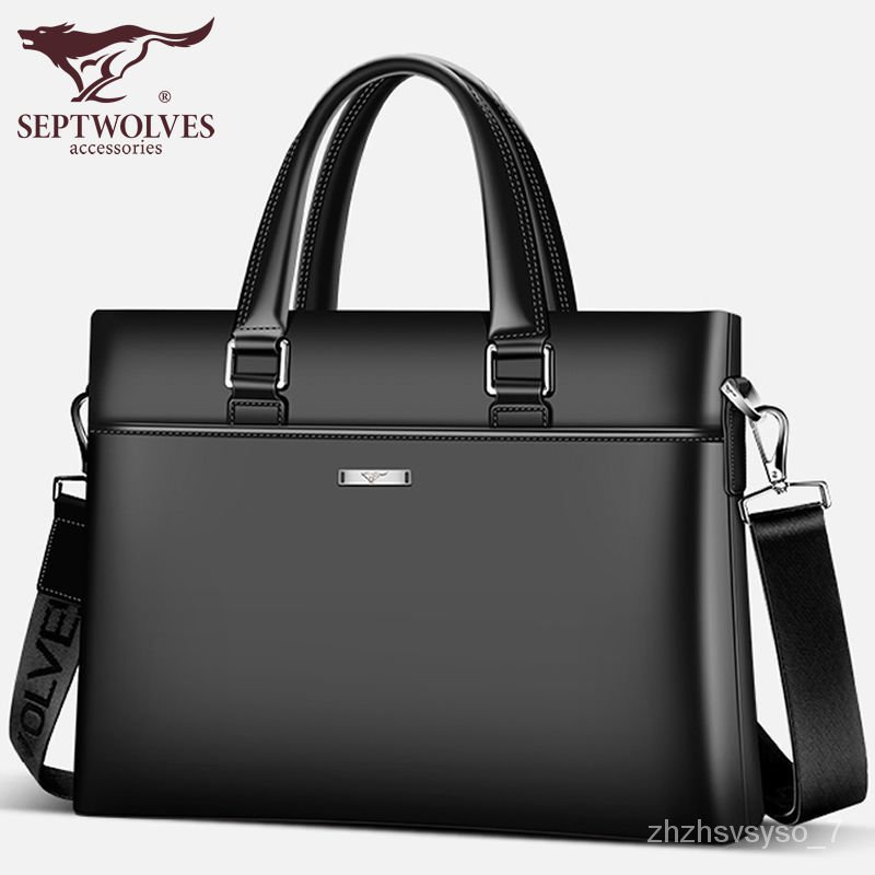 China Brand Septwolves Youth Men quality Handbag Geniune Leather Briefcase  Man Business Casual Clutch Bag Soft Leather valise