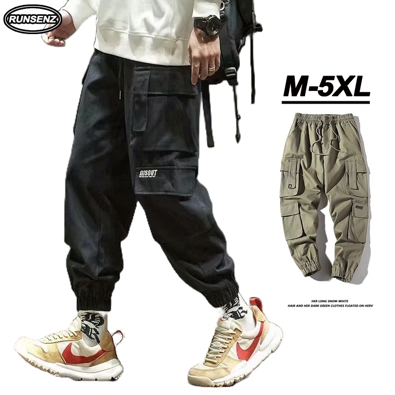 Japanese Vintage Cargo Pants Men Multipocket Work Pants Plus Size Slim
