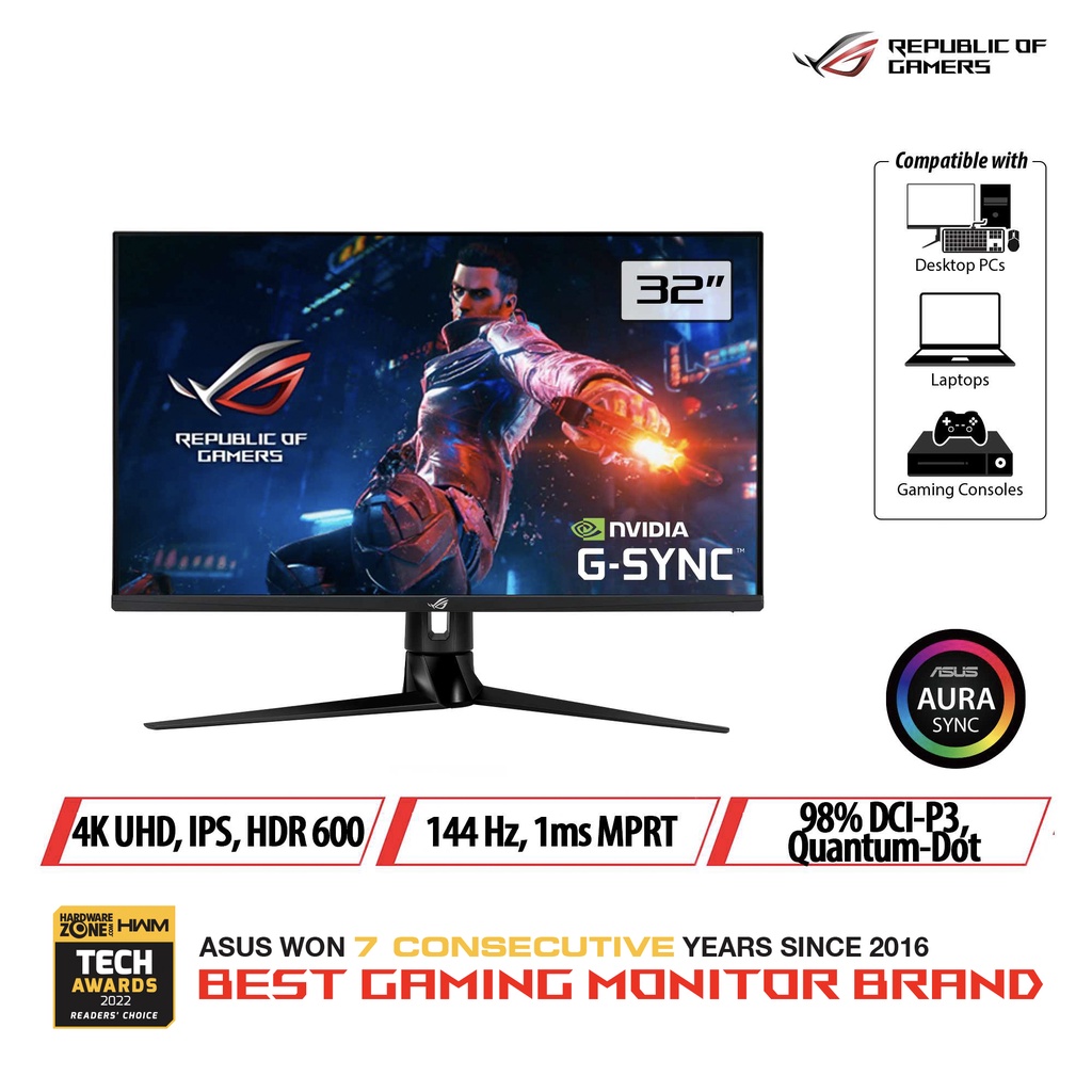 Asus ROG Strix XG32UQ 32-inch HDMI 2.1 Gaming Monitor - 32in 4K UHD (3840 x  2160), Fast IPS, 160 Hz (OC)