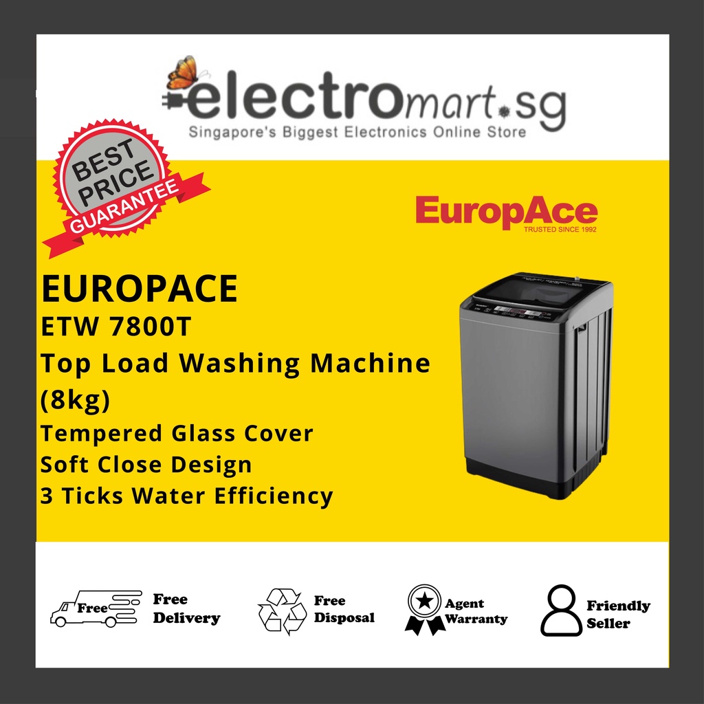 EuropAce ETW 7800T 8KG Top Load Washing Machine Shopee Singapore
