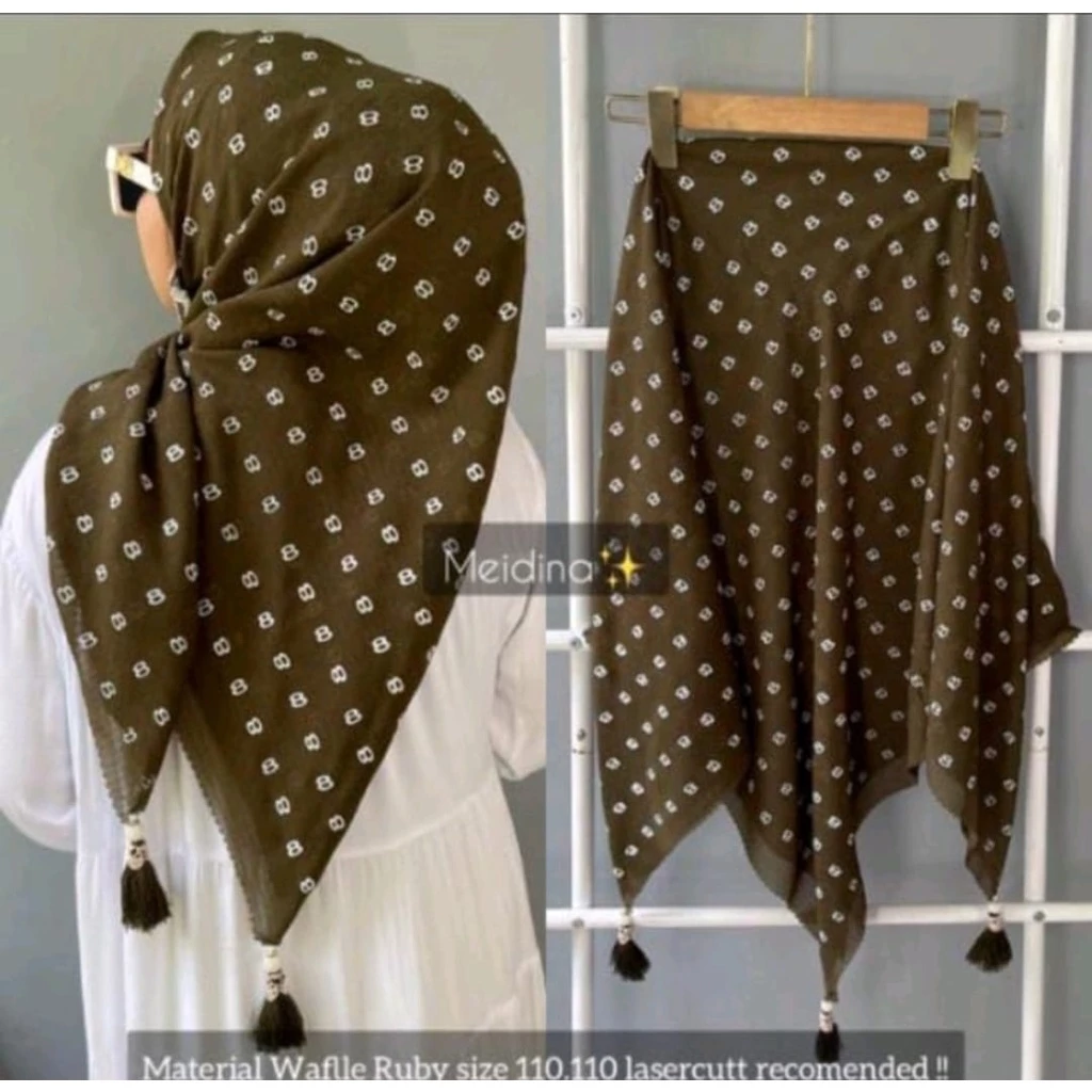 HIJAB SEGI EMPAT MOTIF 8 POMPOM / HIJAB SEGIEMPAT MOTIF 8 VIRAL/ SEGI EMPAT TASSEL MUTIARA - Gambar 4