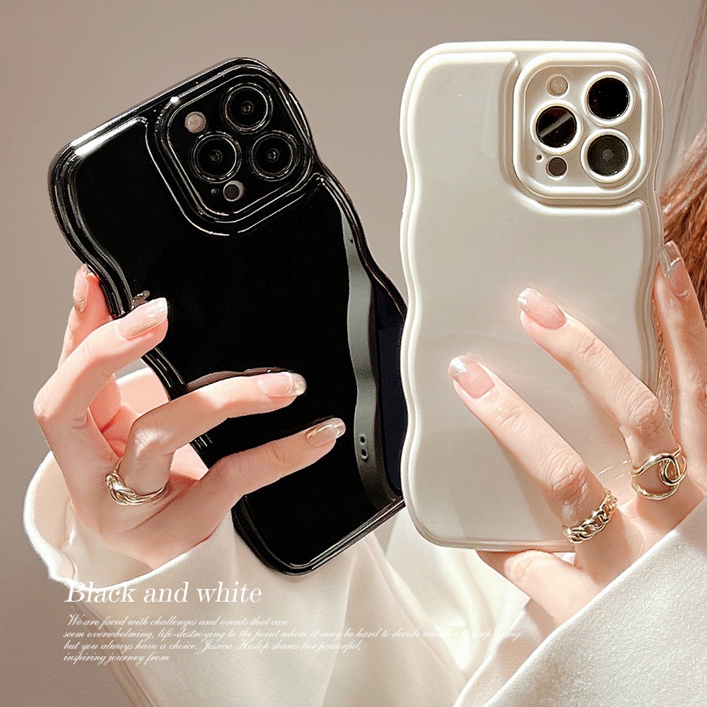 Ins Simple Beige Black Wavy Edge Silicone Case For Iphone 14 11 12 13 PRO MAX Casing Protective Cover