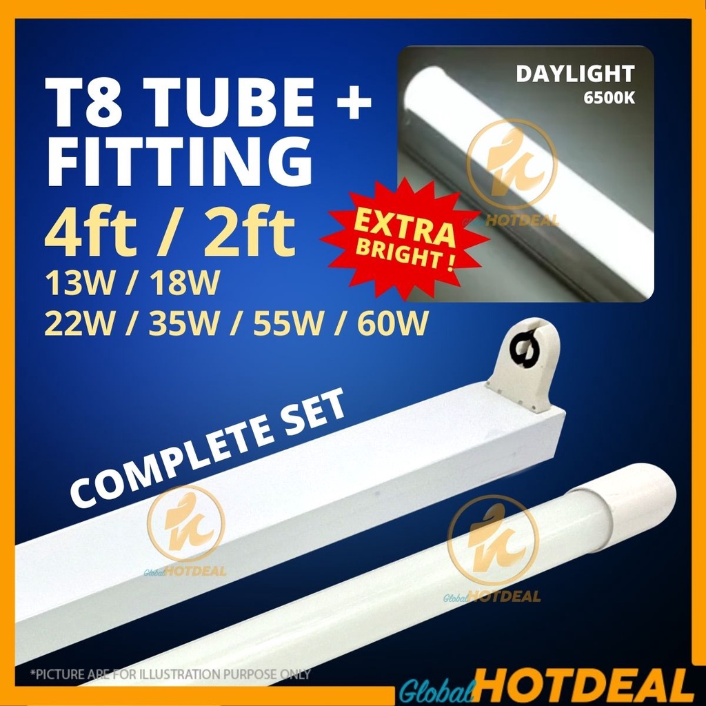 [FULL SET] 2FT 4FT T8 Super Bright Lamp Lampu Kalimantang Ceiling Light Led Tube With Casing T8