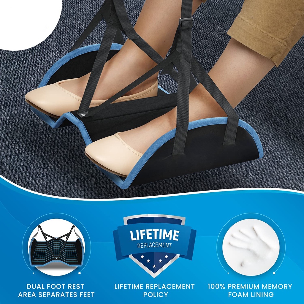 Airplane Footrest Ergonomic Adjustable Foot and Heel Hammock Memory
