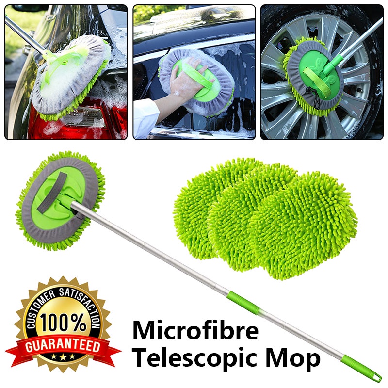 Upgrade Microfiber Chenille Car Wash Three section Telescopic Mop Strip ...