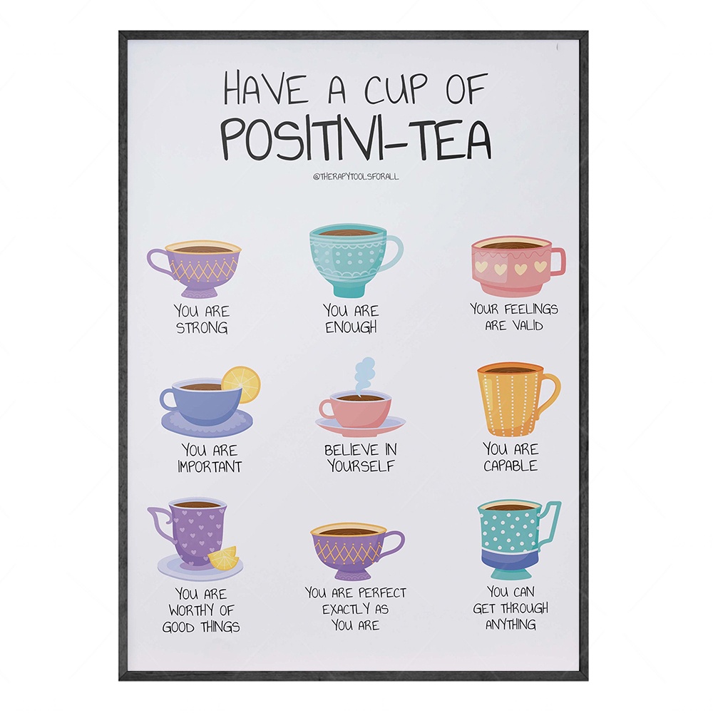 Frameless Have A Cup of Positivi Tea Quotes Art Painting Poster Canvas ...