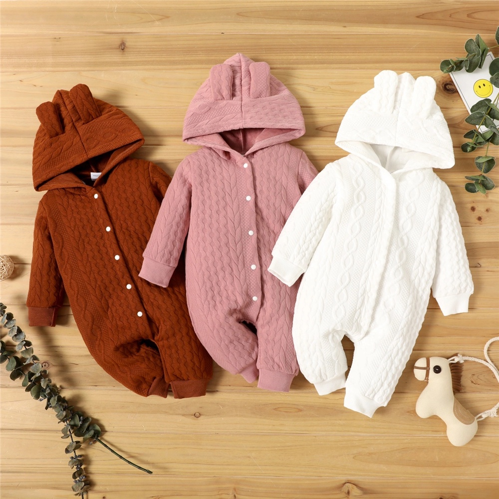 Newborn Baby Boy Girl Bodysuit Solid Color Hoodie Long Sleeve Romper