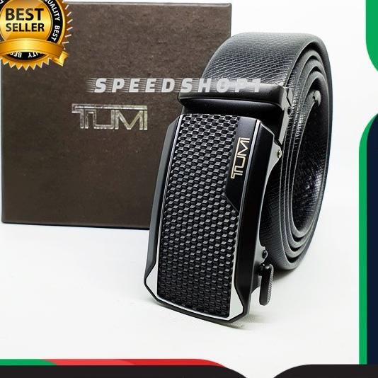 TUMI men's 44/110  belt Dark Brown leather gunmetal hardware Made in France