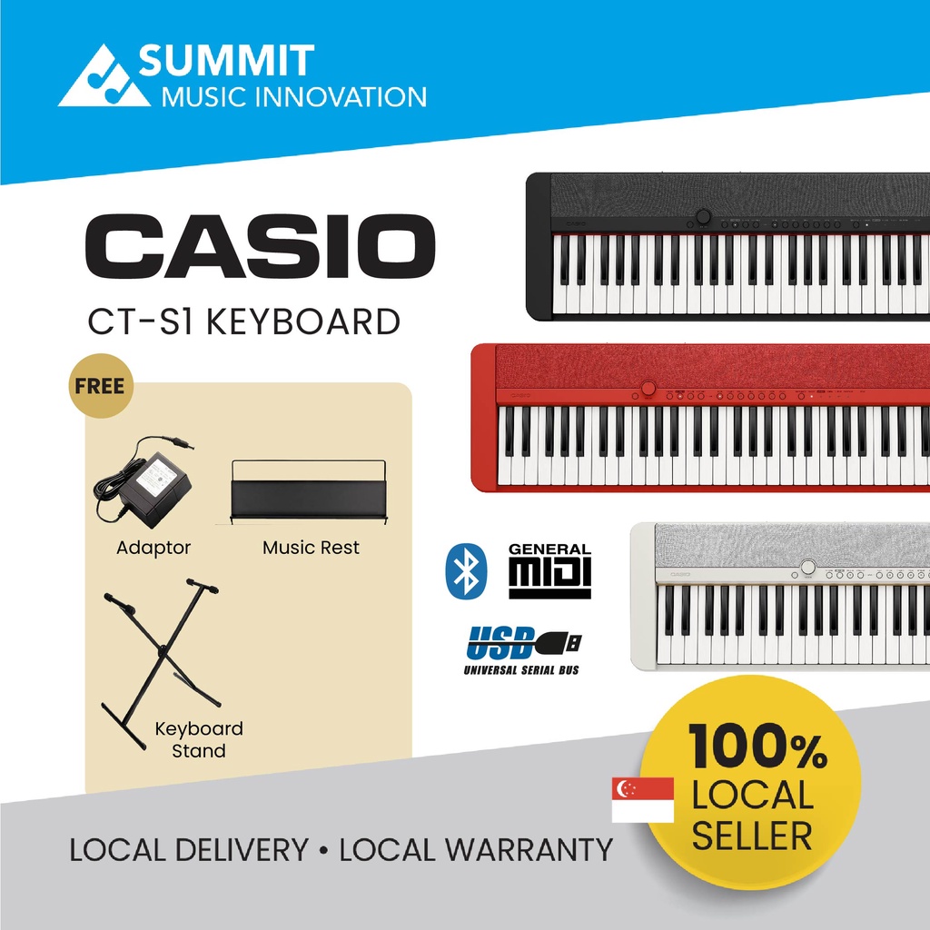 Casio CT-S1 Casiotone Keyboard 61 keys [FREE: X-stand] (Assorted Colors ...