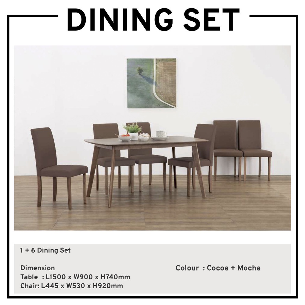 Dining Set 1+6 Dining Table PU Dining Chair Wooden Dining Set Solid ...