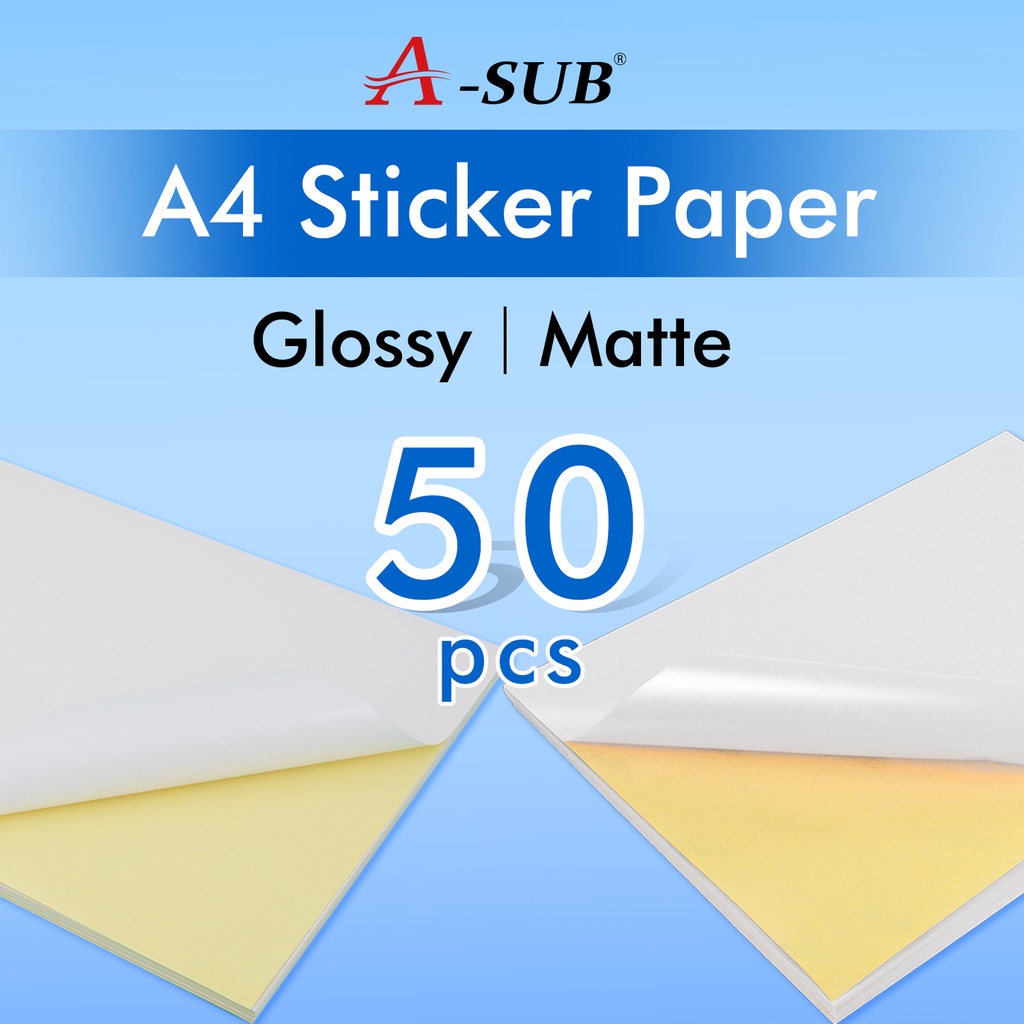 A-SUB Waterproof Glossy Vinyl Sticker Paper for Inkjet Printer 25 Sheet, A-SUB