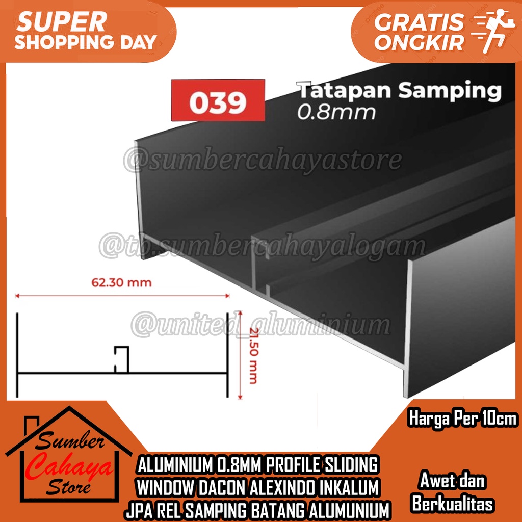 Aluminum Side RAIL Arrangement Profile 039 Sliding Window PER 10 CM RIL ...