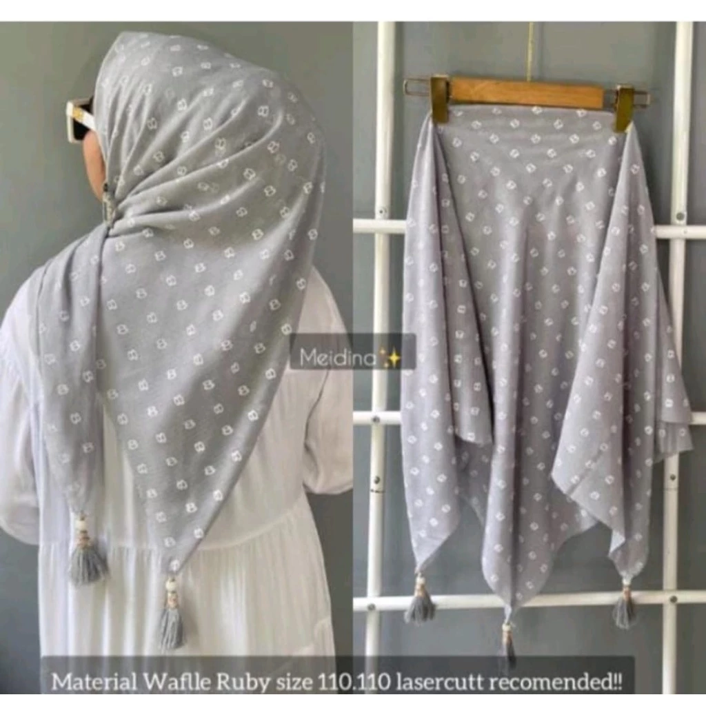 JILBAB SEGI EMPAT MOTIF 8 TASSEL MUTIARA / SEGIEMPAT LASER VOAL OSKARA POMPOM