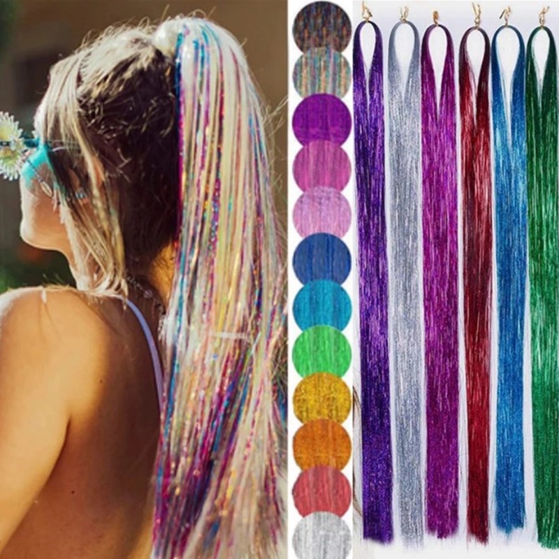 93cm Sparkle Hair Tinsel Rainbow Colored Strands Girls Headwear