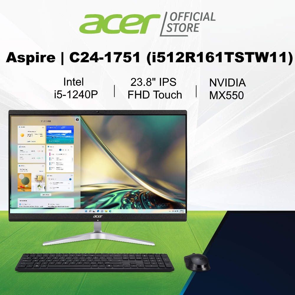 Acer Aspire C24-1751 (i512R161TSTW11) 23.8 Inch IPS FHD Touch Screen All-in-One Desktop | Intel i5-1240P | NVIDIA MX550