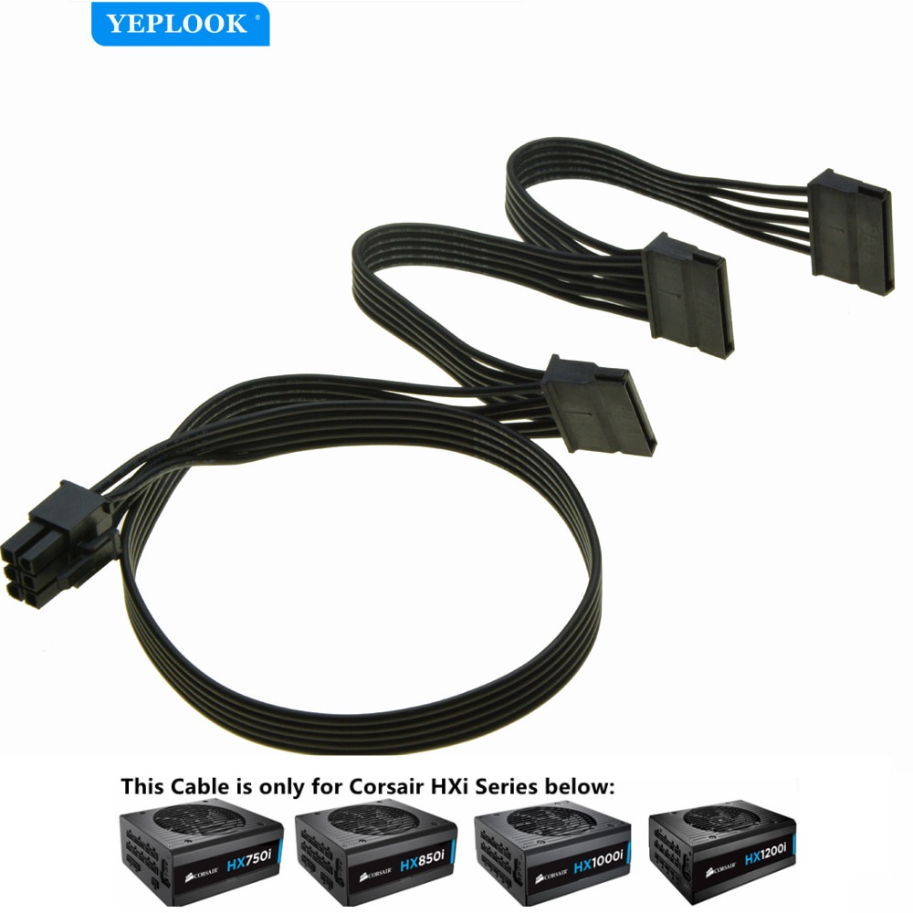 PCIe 6Pin to 3 SATA Straight SSD Power Supply Cable For Corsair HXi